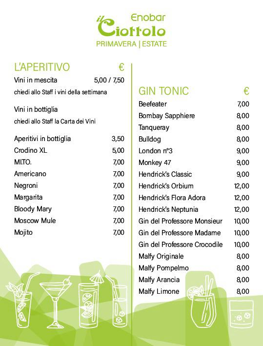 Menù aperitivo e gin tonic dell'Enobar il Ciottolo - Primavera/Estate